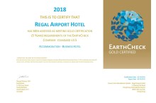 获颁发EarthCheck金徽认证2018